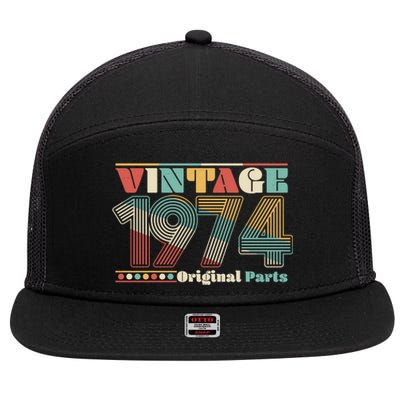 Retro 60s 70s Style Vintage 1974 Original Parts 50th Birthday 7 Panel Mesh Trucker Snapback Hat