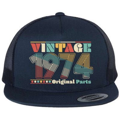 Retro 60s 70s Style Vintage 1974 Original Parts 50th Birthday Flat Bill Trucker Hat