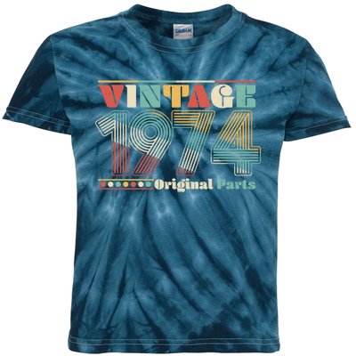 Retro 60s 70s Style Vintage 1974 Original Parts 50th Birthday Kids Tie-Dye T-Shirt