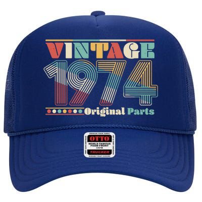 Retro 60s 70s Style Vintage 1974 Original Parts 50th Birthday High Crown Mesh Back Trucker Hat