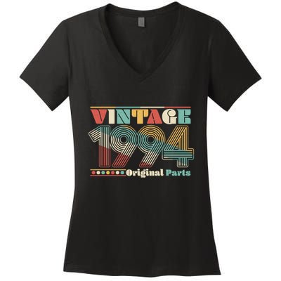 Retro 60s 70s Style Vintage 1994 Original Parts 30th Birthday Women's V-Neck T-Shirt