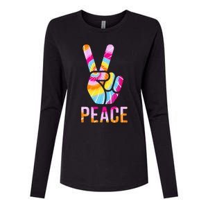 Retro 60’s 70’s Tie Dye Peace V Hand Sign Hippie Graphic Womens Cotton Relaxed Long Sleeve T-Shirt