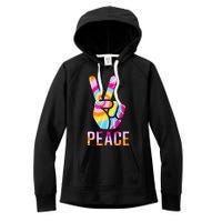 Retro 60’s 70’s Tie Dye Peace V Hand Sign Hippie Graphic Women's Fleece Hoodie