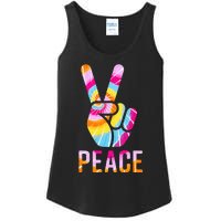 Retro 60’s 70’s Tie Dye Peace V Hand Sign Hippie Graphic Ladies Essential Tank