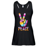 Retro 60’s 70’s Tie Dye Peace V Hand Sign Hippie Graphic Ladies Essential Flowy Tank