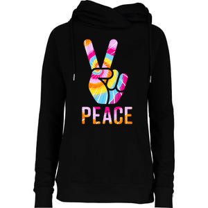 Retro 60’s 70’s Tie Dye Peace V Hand Sign Hippie Graphic Womens Funnel Neck Pullover Hood