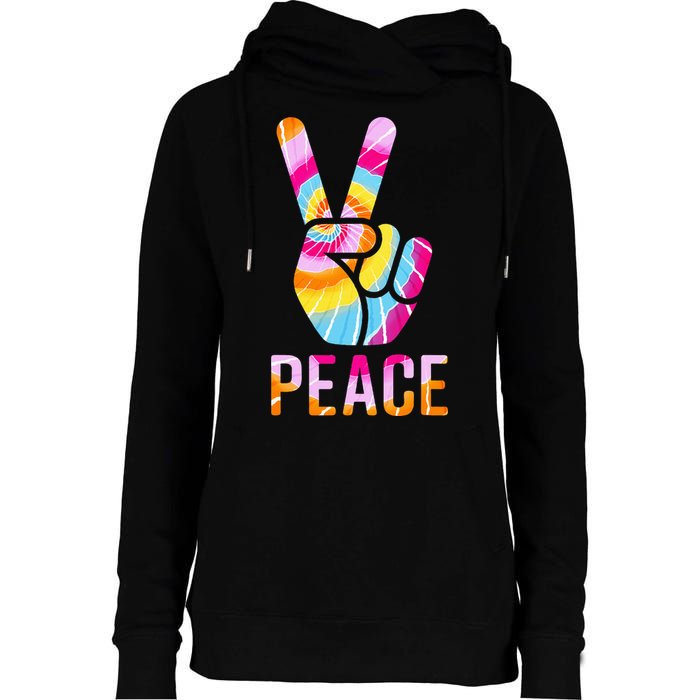 Retro 60’s 70’s Tie Dye Peace V Hand Sign Hippie Graphic Womens Funnel Neck Pullover Hood