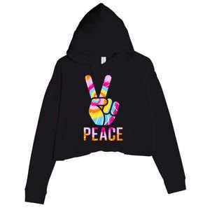 Retro 60’s 70’s Tie Dye Peace V Hand Sign Hippie Graphic Crop Fleece Hoodie