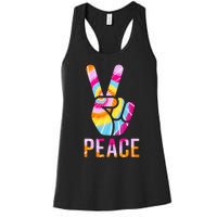 Retro 60’s 70’s Tie Dye Peace V Hand Sign Hippie Graphic Women's Racerback Tank