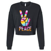 Retro 60’s 70’s Tie Dye Peace V Hand Sign Hippie Graphic Cropped Pullover Crew