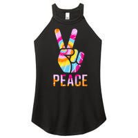 Retro 60’s 70’s Tie Dye Peace V Hand Sign Hippie Graphic Women's Perfect Tri Rocker Tank