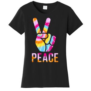 Retro 60’s 70’s Tie Dye Peace V Hand Sign Hippie Graphic Women's T-Shirt