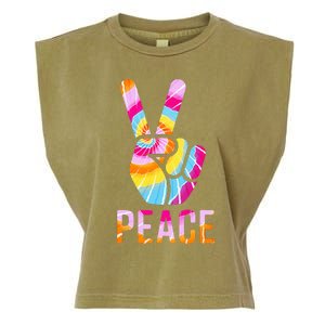 Retro 60’s 70’s Tie Dye Peace V Hand Sign Hippie Graphic Garment-Dyed Women's Muscle Tee