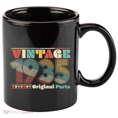 Retro 60s 70s Style Vintage 1935 Original Parts 90th Birthday 11oz C Handle Ceramic Mug