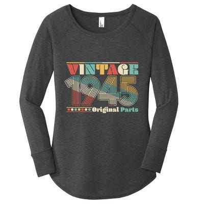 Retro 60s 70s Style Vintage 1945 Original Parts 80th Birthday Women's Perfect Tri Tunic Long Sleeve Shirt