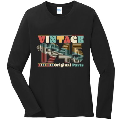 Retro 60s 70s Style Vintage 1945 Original Parts 80th Birthday Ladies Long Sleeve Shirt