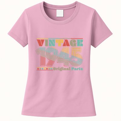 Retro 60s 70s Style Vintage 1945 Original Parts 80th Birthday Womens T-Shirt
