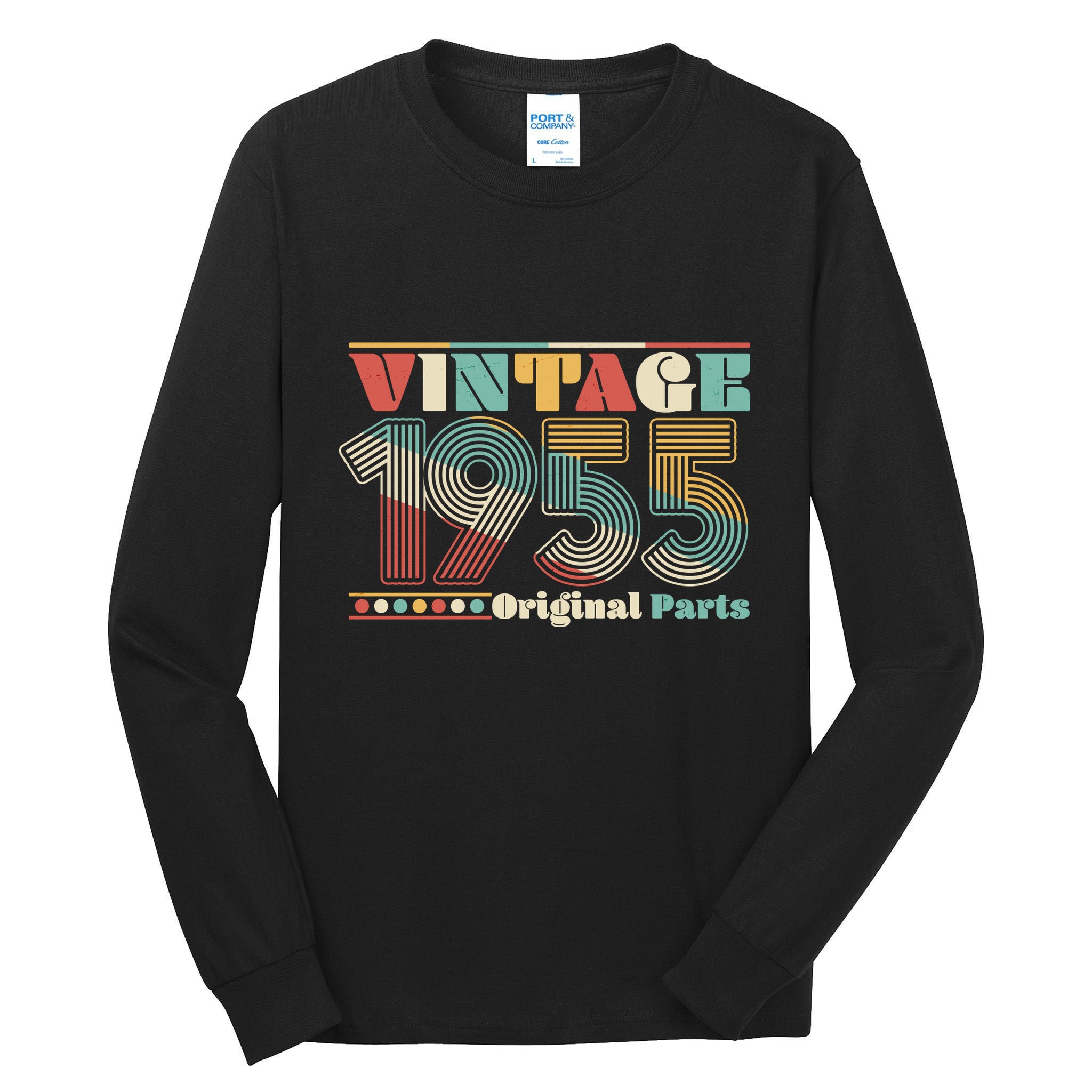 Retro 60s 70s Style Vintage 1955 Original Parts 70th Birthday Tall Long Sleeve T-Shirt