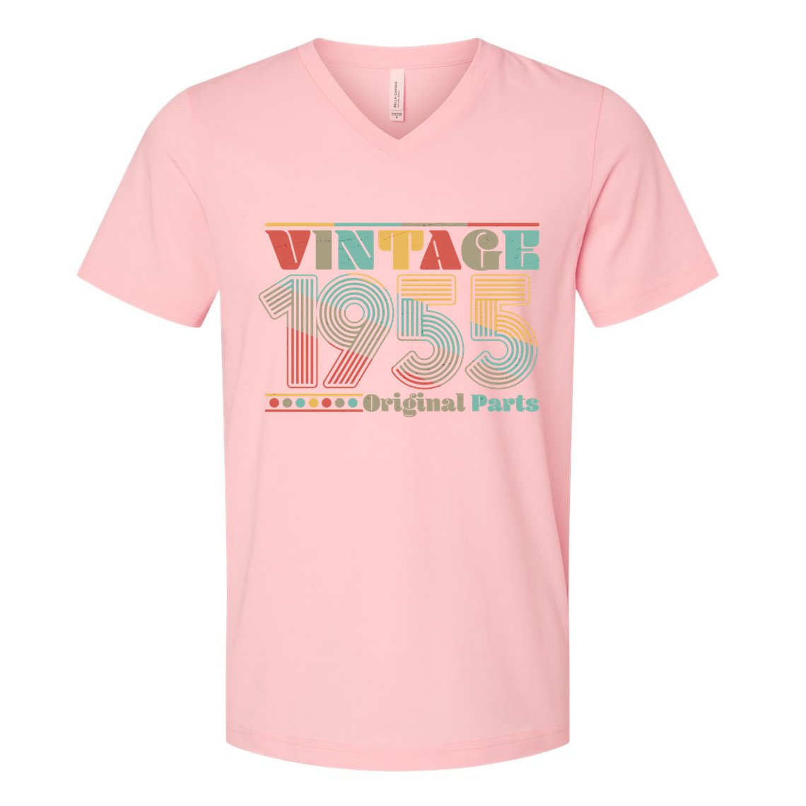 Retro 60s 70s Style Vintage 1955 Original Parts 70th Birthday V-Neck T-Shirt