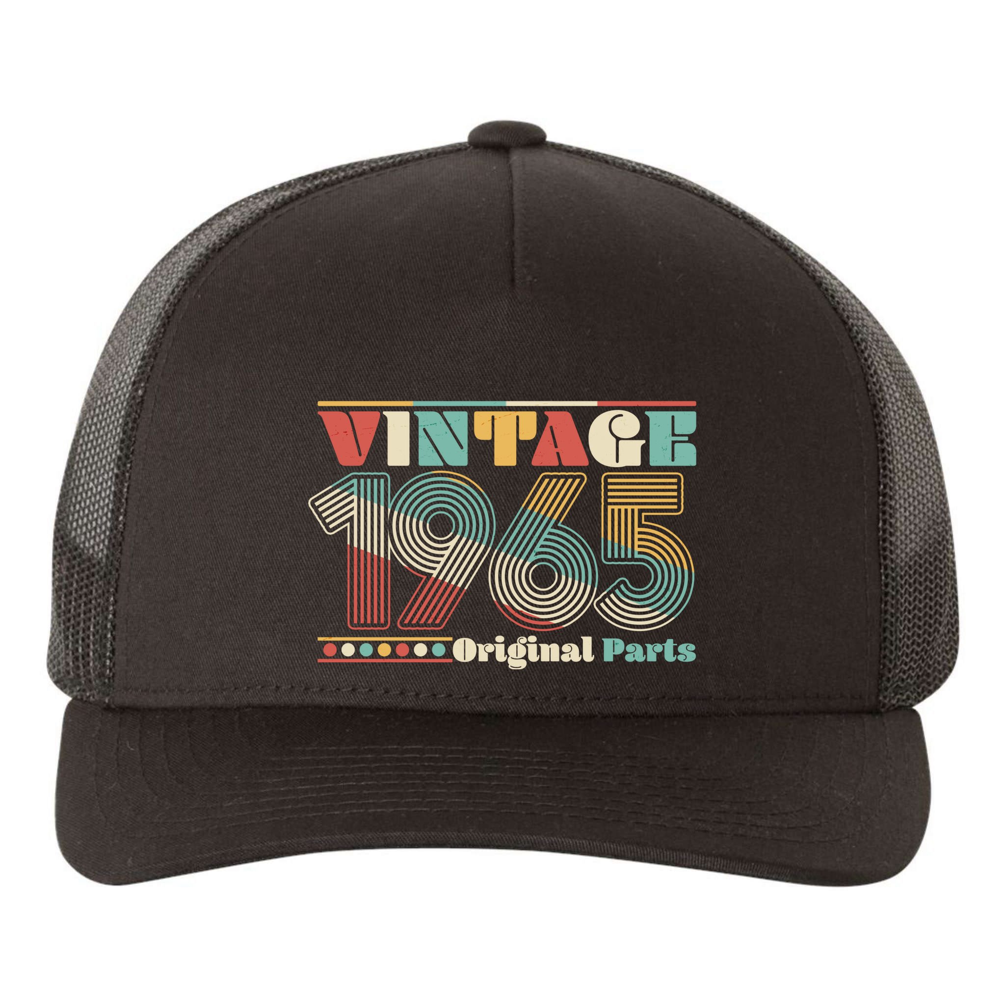 Retro 60s 70s Style Vintage 1965 Original Parts 60th Birthday Yupoong Adult 5-Panel Trucker Hat