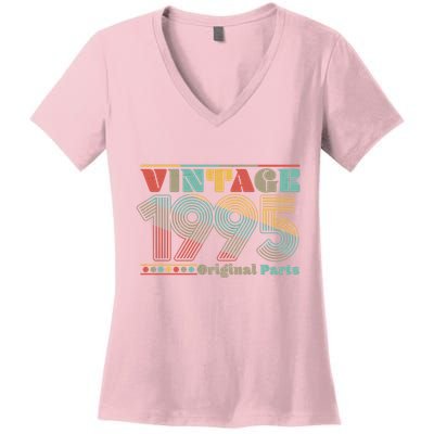 Retro 60s 70s Style Vintage 1995 Original Parts 30th Birthday Women's V-Neck T-Shirt