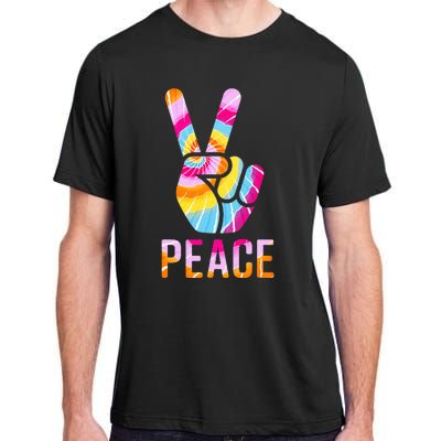 Retro 60’S 70’S Tie Dye Peace V Hand Sign Hippie Graphic Adult ChromaSoft Performance T-Shirt