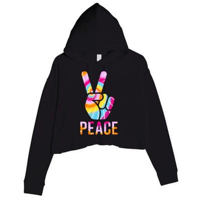 Retro 60’S 70’S Tie Dye Peace V Hand Sign Hippie Graphic Crop Fleece Hoodie