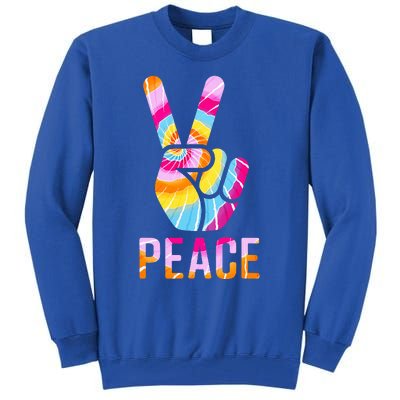 Retro 60’S 70’S Tie Dye Peace V Hand Sign Hippie Graphic Tall Sweatshirt