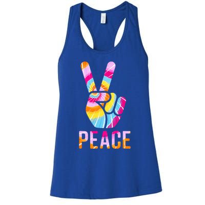 Retro 60’S 70’S Tie Dye Peace V Hand Sign Hippie Graphic Women's Racerback Tank