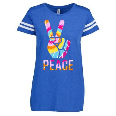 Retro 60’S 70’S Tie Dye Peace V Hand Sign Hippie Graphic Enza Ladies Jersey Football T-Shirt