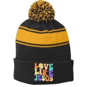 Retro 60s Love Like Jesus Stripe Pom Pom Beanie