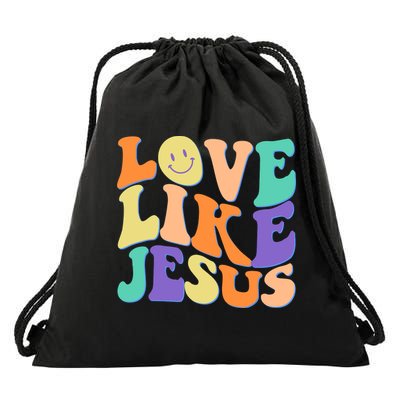 Retro 60s Love Like Jesus Drawstring Bag