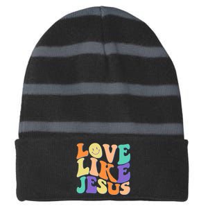 Retro 60s Love Like Jesus Striped Beanie with Solid Band