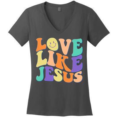 Retro 60s Love Like Jesus Women's V-Neck T-Shirt