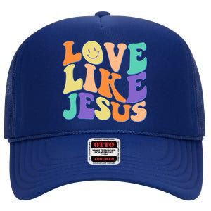 Retro 60s Love Like Jesus High Crown Mesh Back Trucker Hat