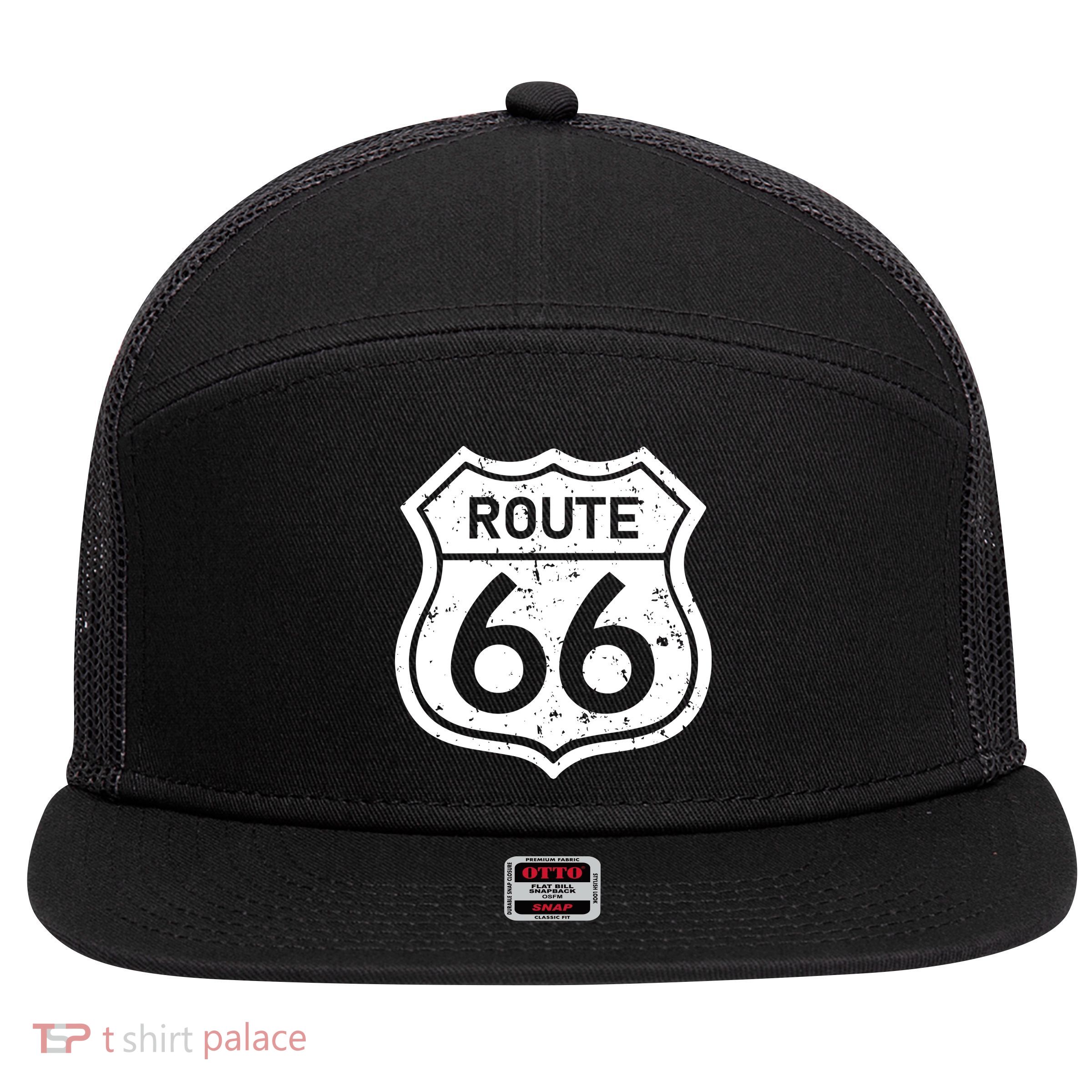 Route 66 Rustic 7 Panel Mesh Trucker Snapback Hat