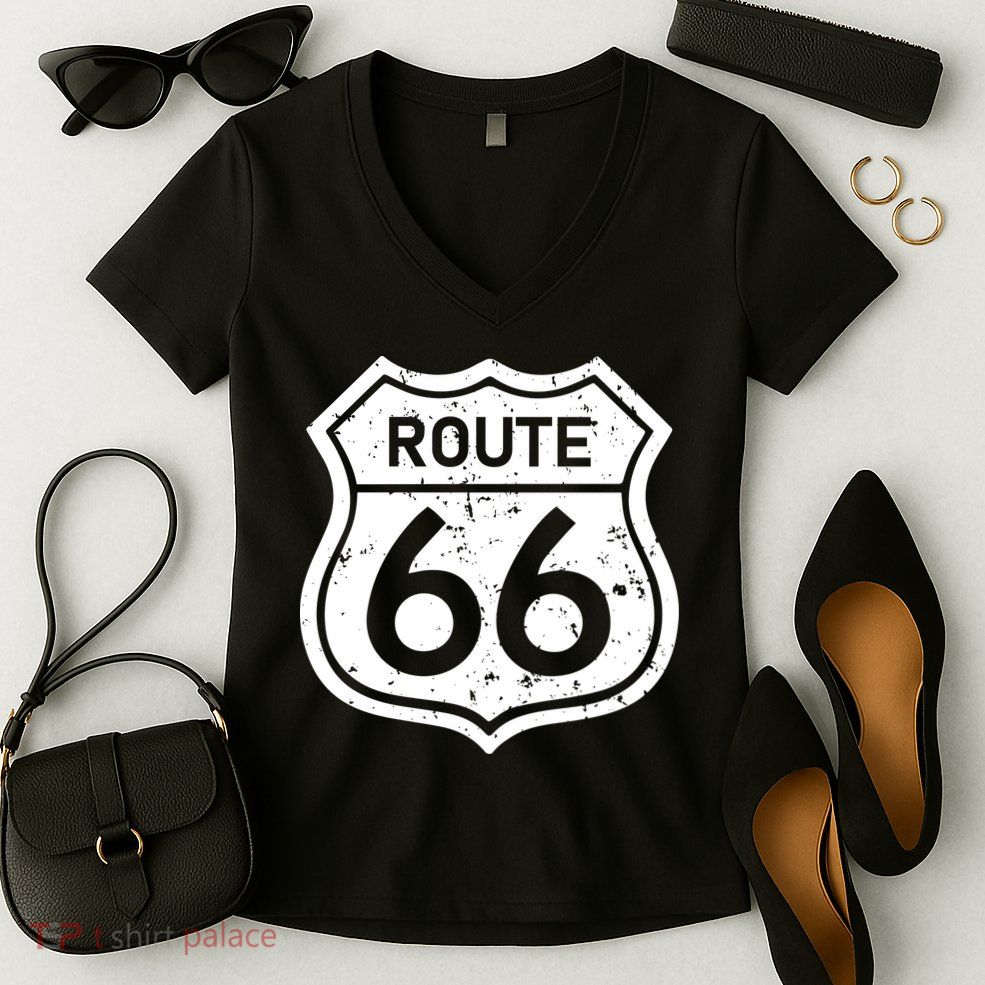 Route 66 Rustic Women's V-Neck T-Shirt