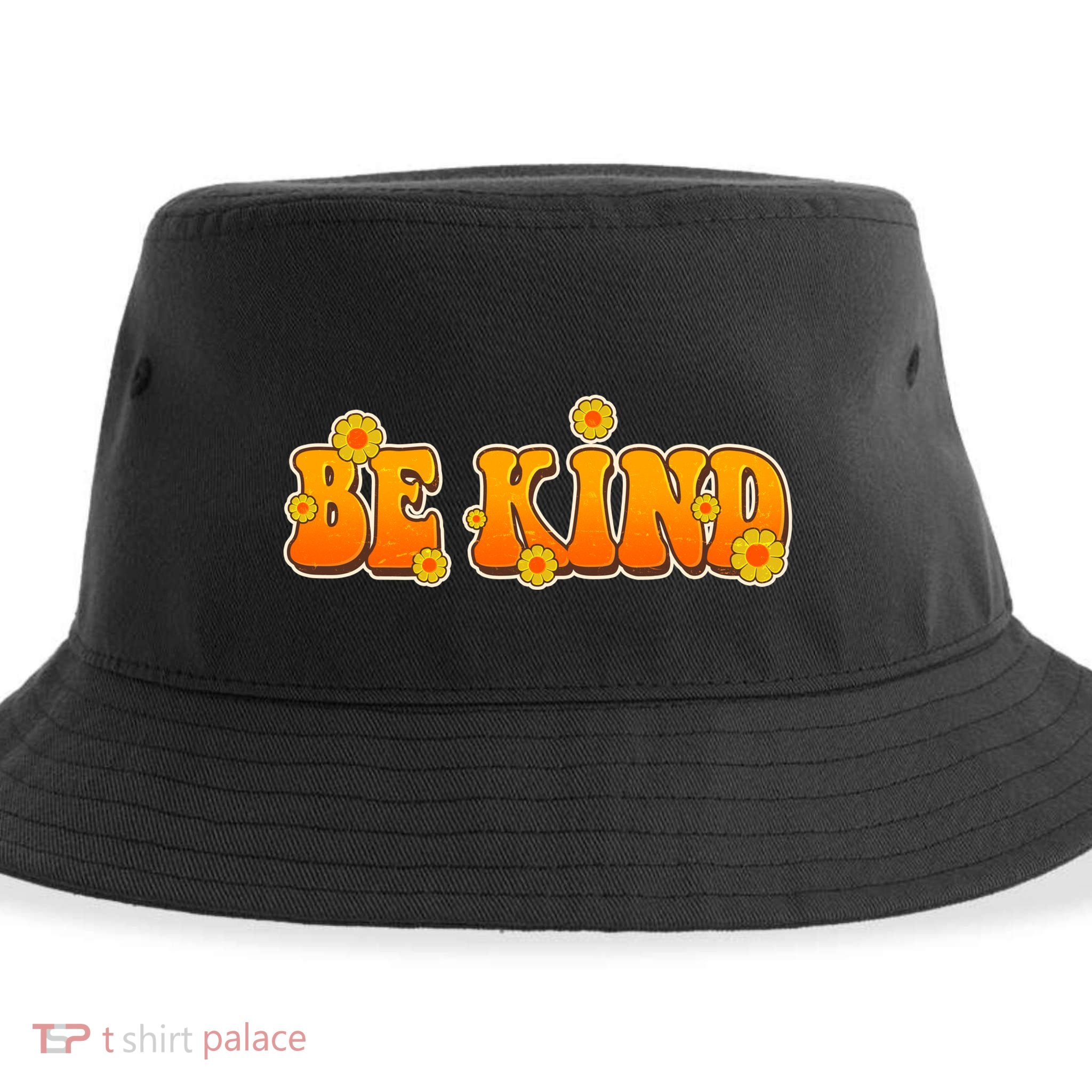 Retro 60s Sixties Flower Power Be Kind Wear Orange Sustainable Bucket Hat