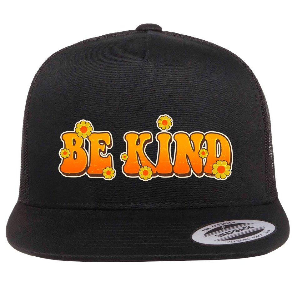 Retro 60s Sixties Flower Power Be Kind Wear Orange Flat Bill Trucker Hat