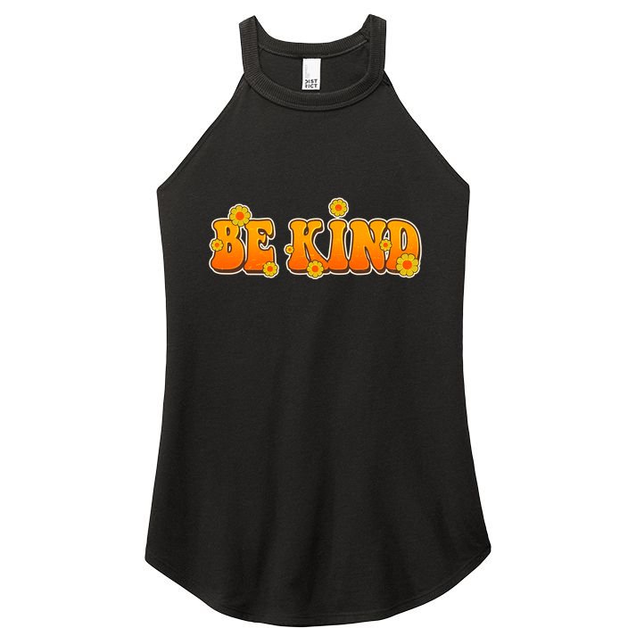 Retro 60s Sixties Flower Power Be Kind Wear Orange Women's Perfect Tri Rocker Tank