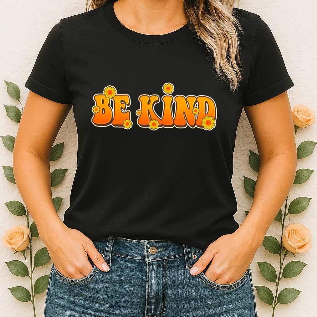 Retro 60s Sixties Flower Power Be Kind Wear Orange Womens T-Shirt
