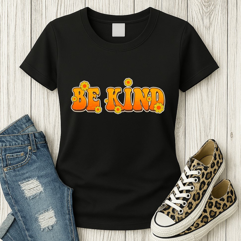 Retro 60s Sixties Flower Power Be Kind Wear Orange Womens T-Shirt