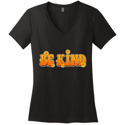 Retro 60s Sixties Flower Power Be Kind Wear Orange Women's V-Neck T-Shirt