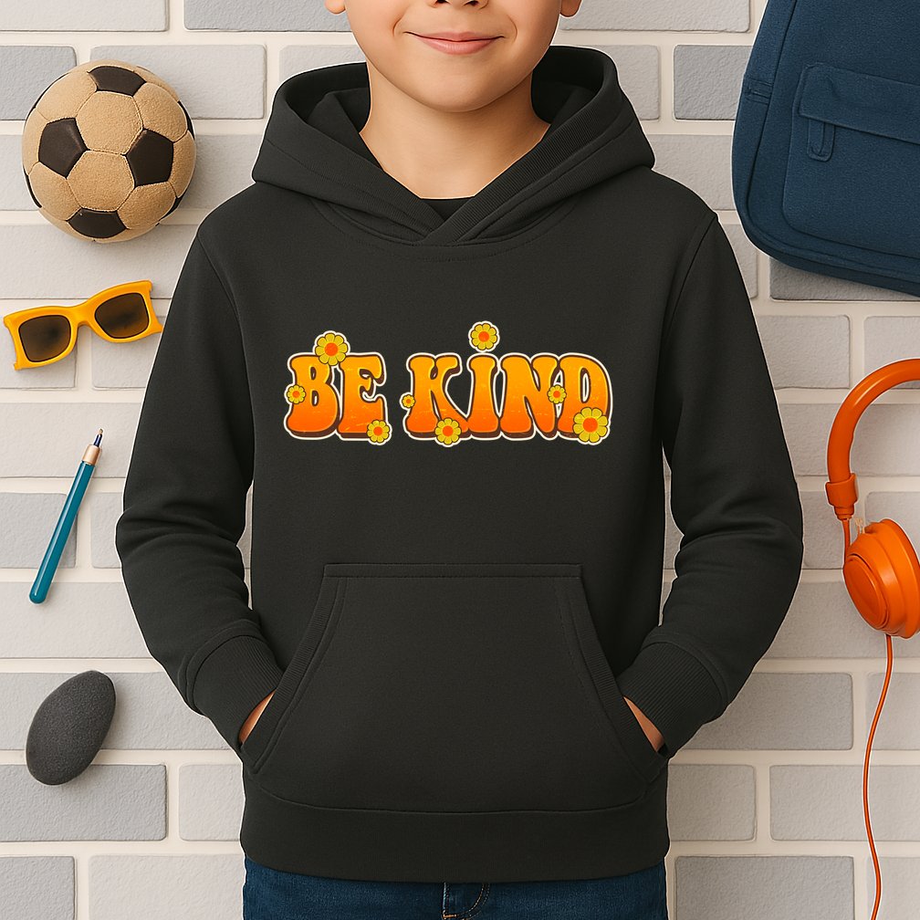 Retro 60s Sixties Flower Power Be Kind Wear Orange Kids Hoodie
