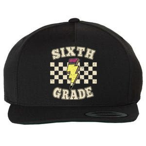 Retro 6th Sixth Grade Teacher Lightning Bolt Pencil Teacher Wool Snapback Cap