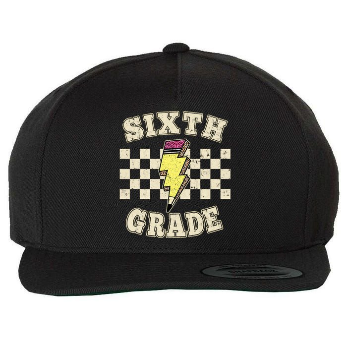 Retro 6th Sixth Grade Teacher Lightning Bolt Pencil Teacher Wool Snapback Cap