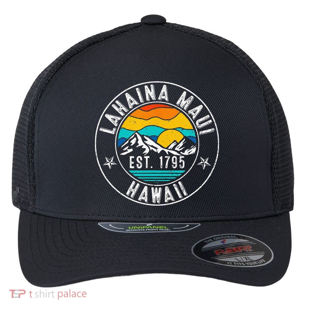 Retro 70s 80s Lahaina Maui Hawaii HI Flexfit Unipanel Trucker Cap