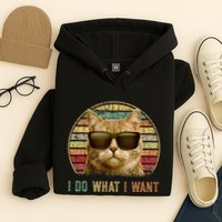 Retro 70s 80s 90s Meowy Cat I Do What I Want Funny Cat Hoodie