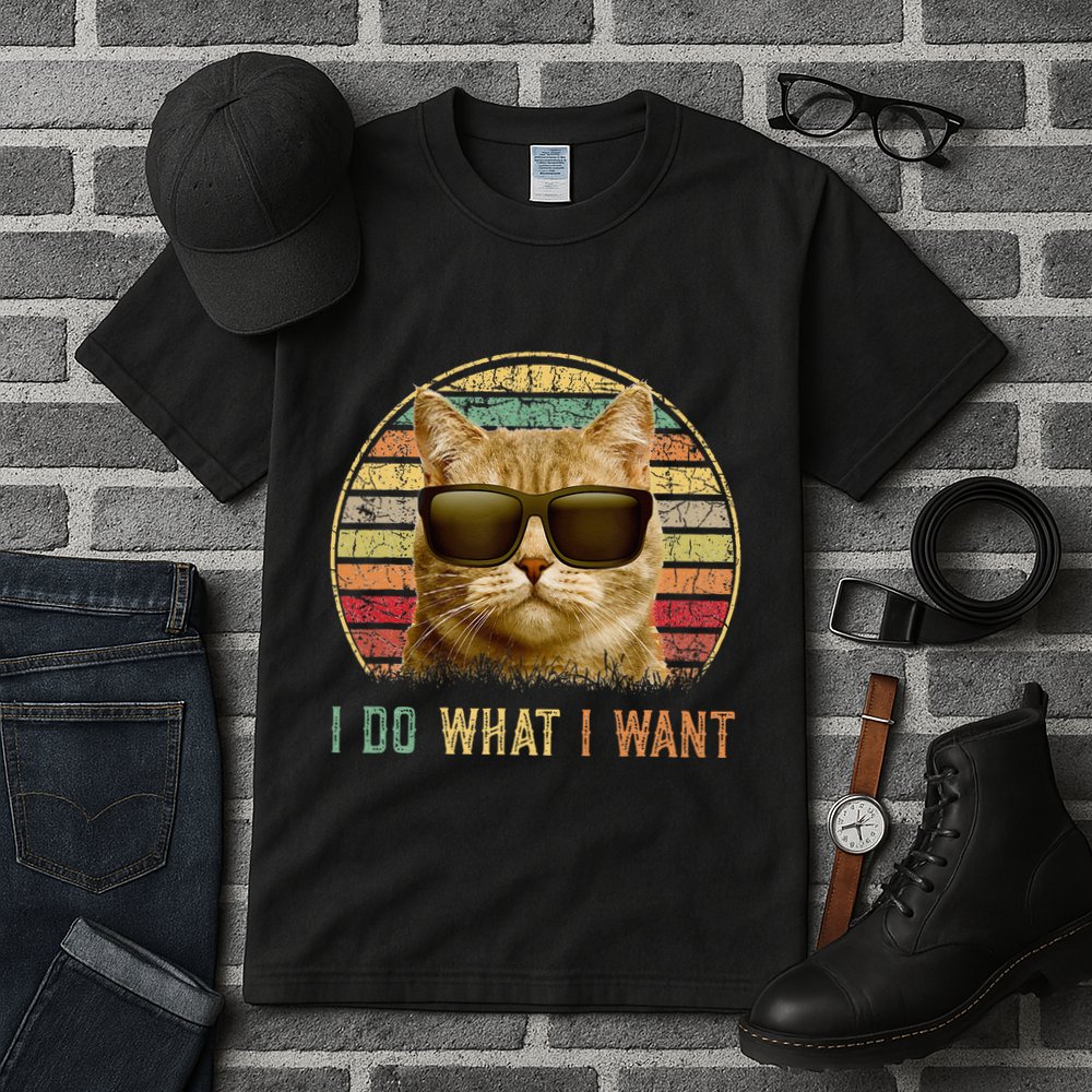 Retro 70s 80s 90s Meowy Cat I Do What I Want Funny Cat Tall T-Shirt