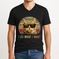 Retro 70s 80s 90s Meowy Cat I Do What I Want Funny Cat V-Neck T-Shirt